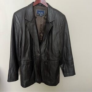 Denim and Co. qvc smooth brown leather distressed oversized‎ blazer